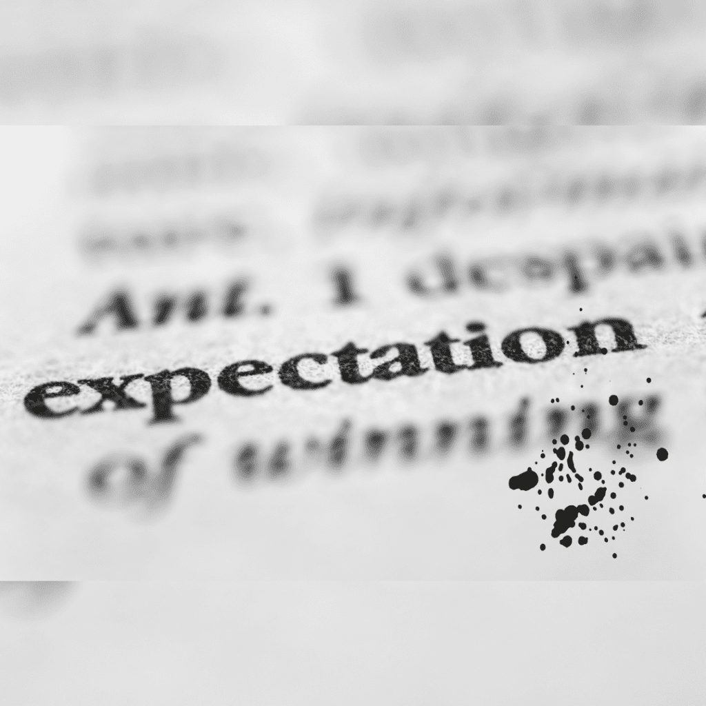 The word "expectation" in bold against a newspaper type background 